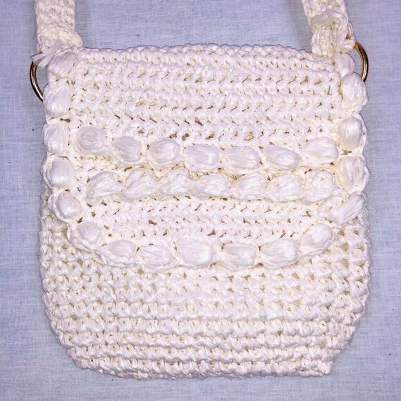 Vintage 70s Pocketbook Ivory Macrame Purse Crochet Shoulder Bag Boho - Picture 4 of 7